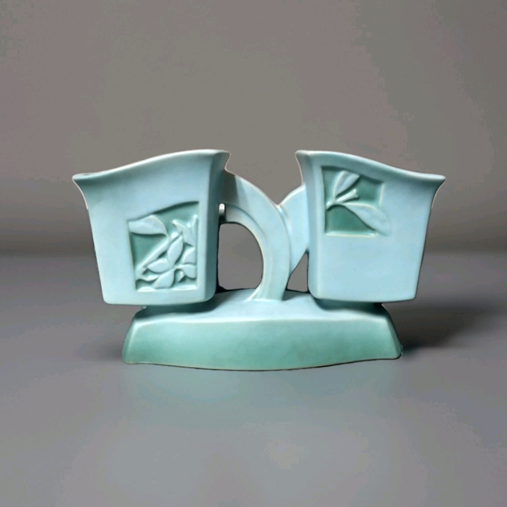 Vintage Blue Roseville Pottery Double Silhouette Planter 757-9